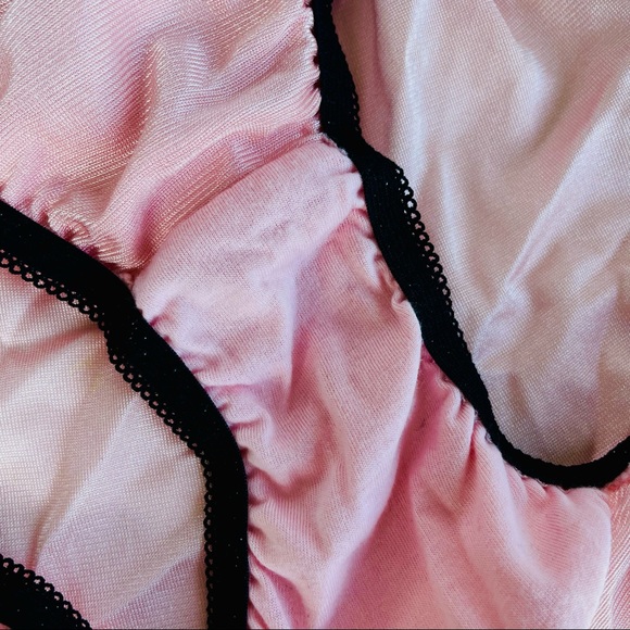 Pink Satin Black Lace Bra and Panties Set - Picture 16 of 16